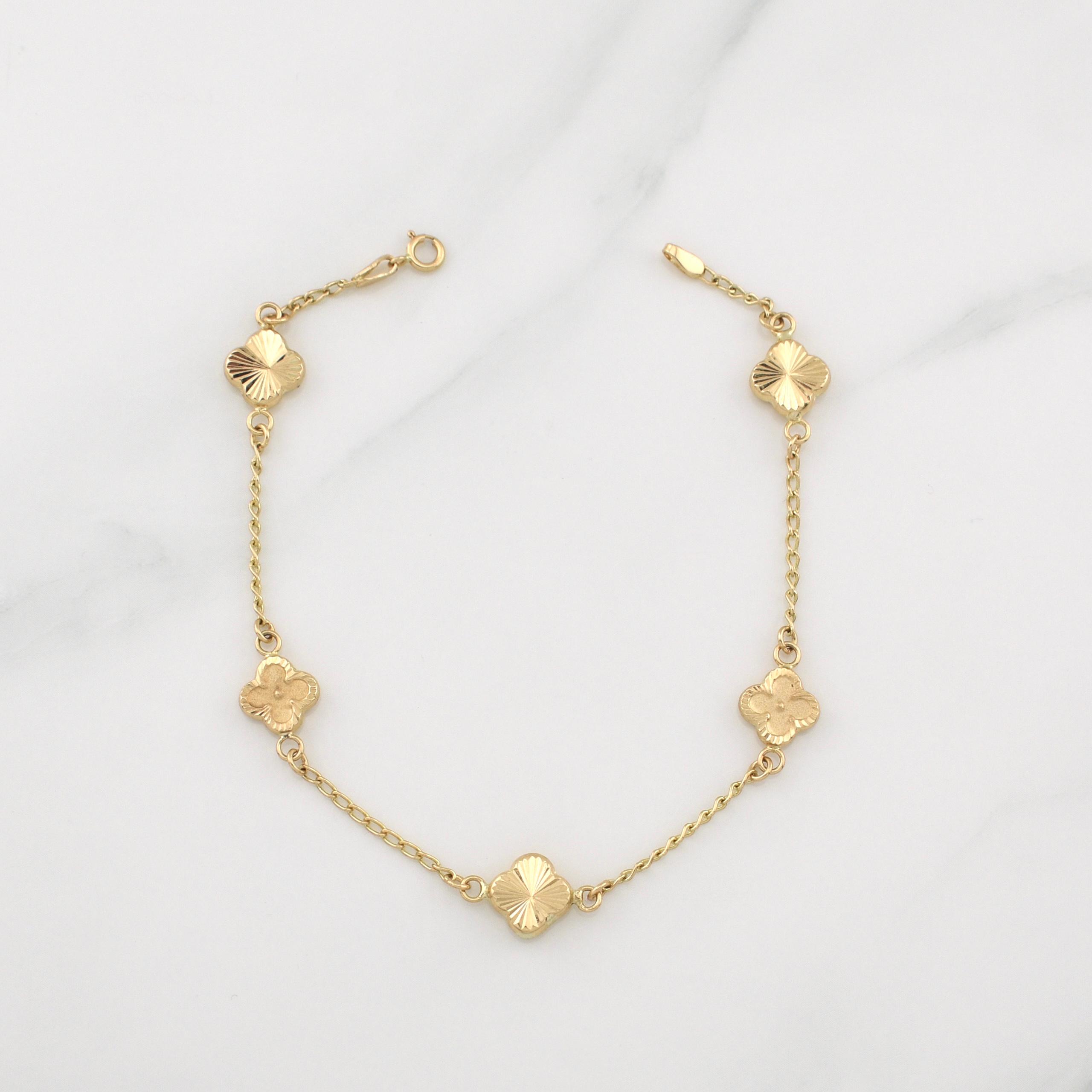 Pulso Trebol Espiga 3.15gr / 7 1/2 in / 1.4mm Oro Amarillo Nac.Esp. 18K !