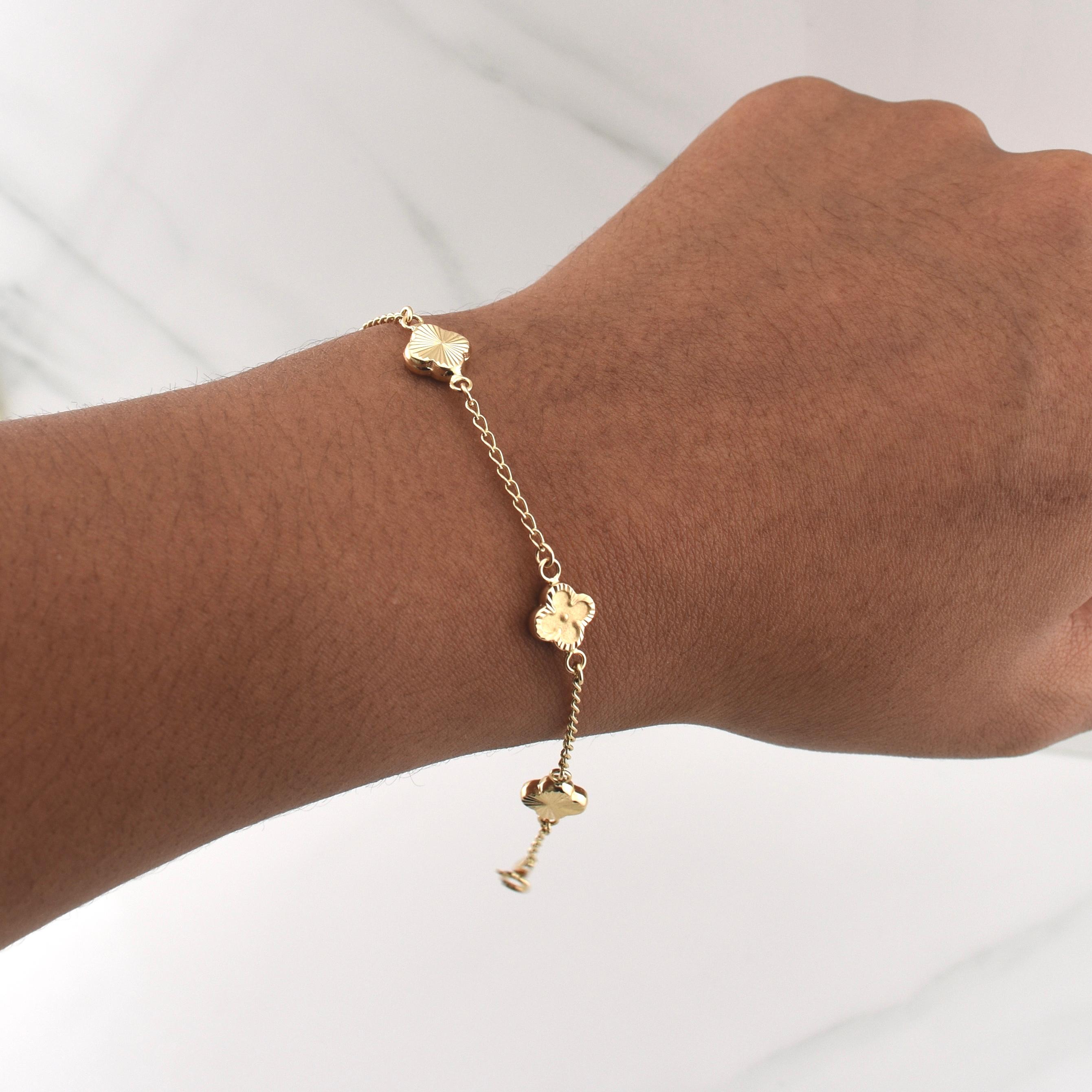 Pulso Trebol Espiga 3.1gr / 7 1/2 in / 1.35mm Oro Amarillo Nac.Esp. 18K !