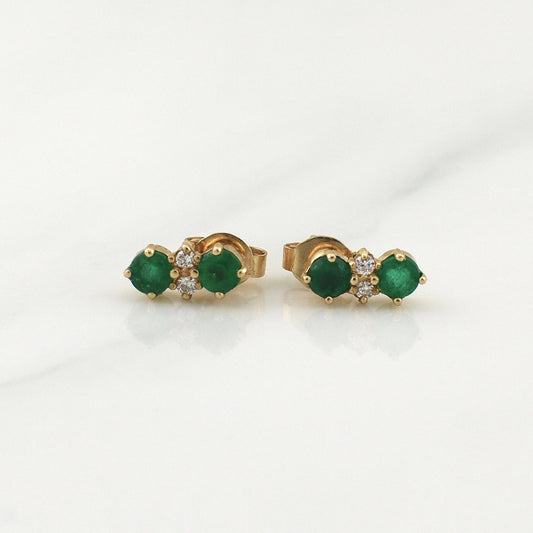 Topos Doble Colgante Esmeraldas 25pts 1.35gr / 1/2 in / Oro Amarillo 18K !