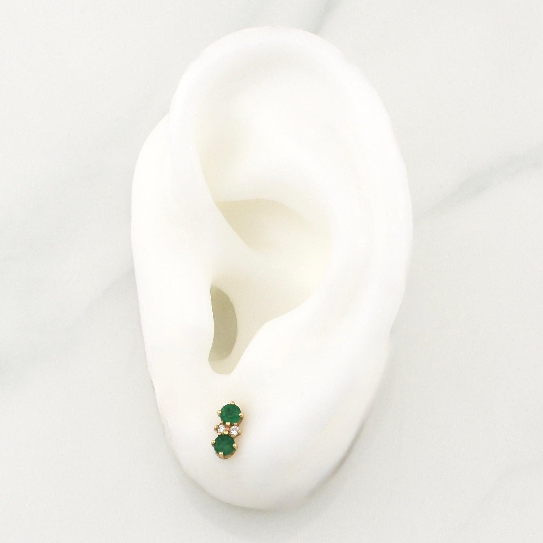 Topos Doble Colgante Esmeraldas 25pts 1.35gr / 1/2 in / Oro Amarillo 18K !