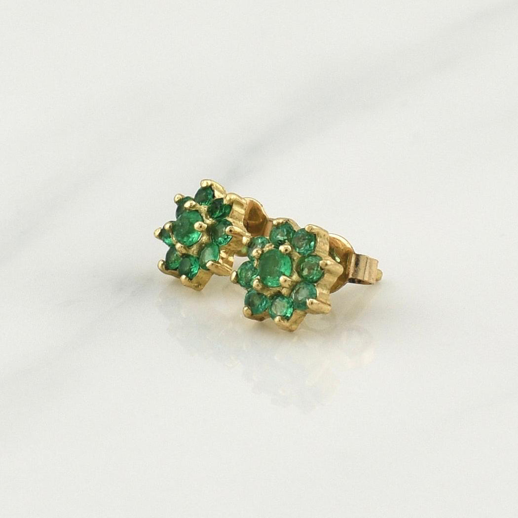 Topos Flor Driada Esmeraldas 100pts 1.9gr / 1/4 in / Oro Amarillo 18K !