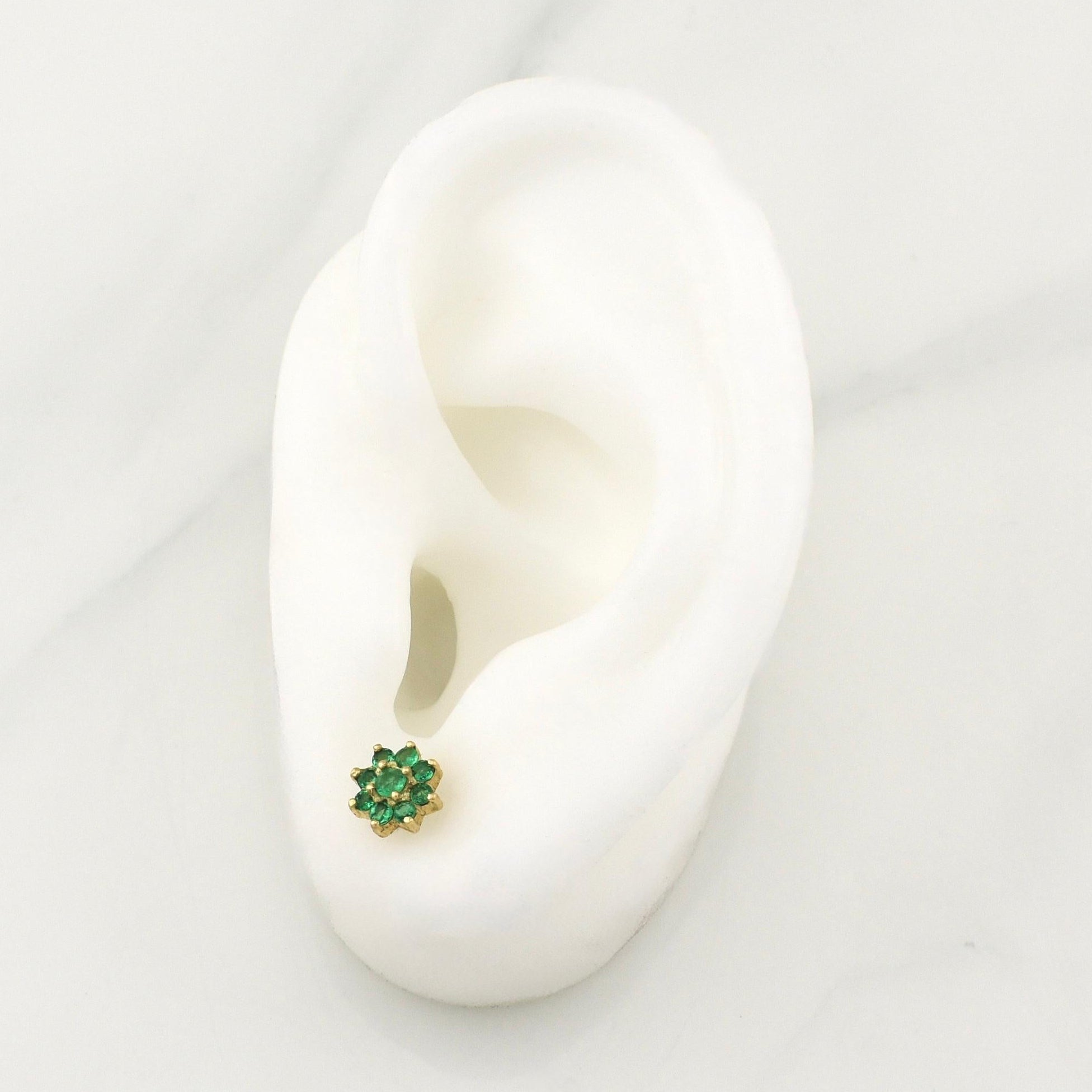 Topos Flor Driada Esmeraldas 100pts 1.9gr / 1/4 in / Oro Amarillo 18K !