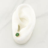 Topos Flor Driada Esmeraldas 100pts 1.9gr / 1/4 in / Oro Amarillo 18K !