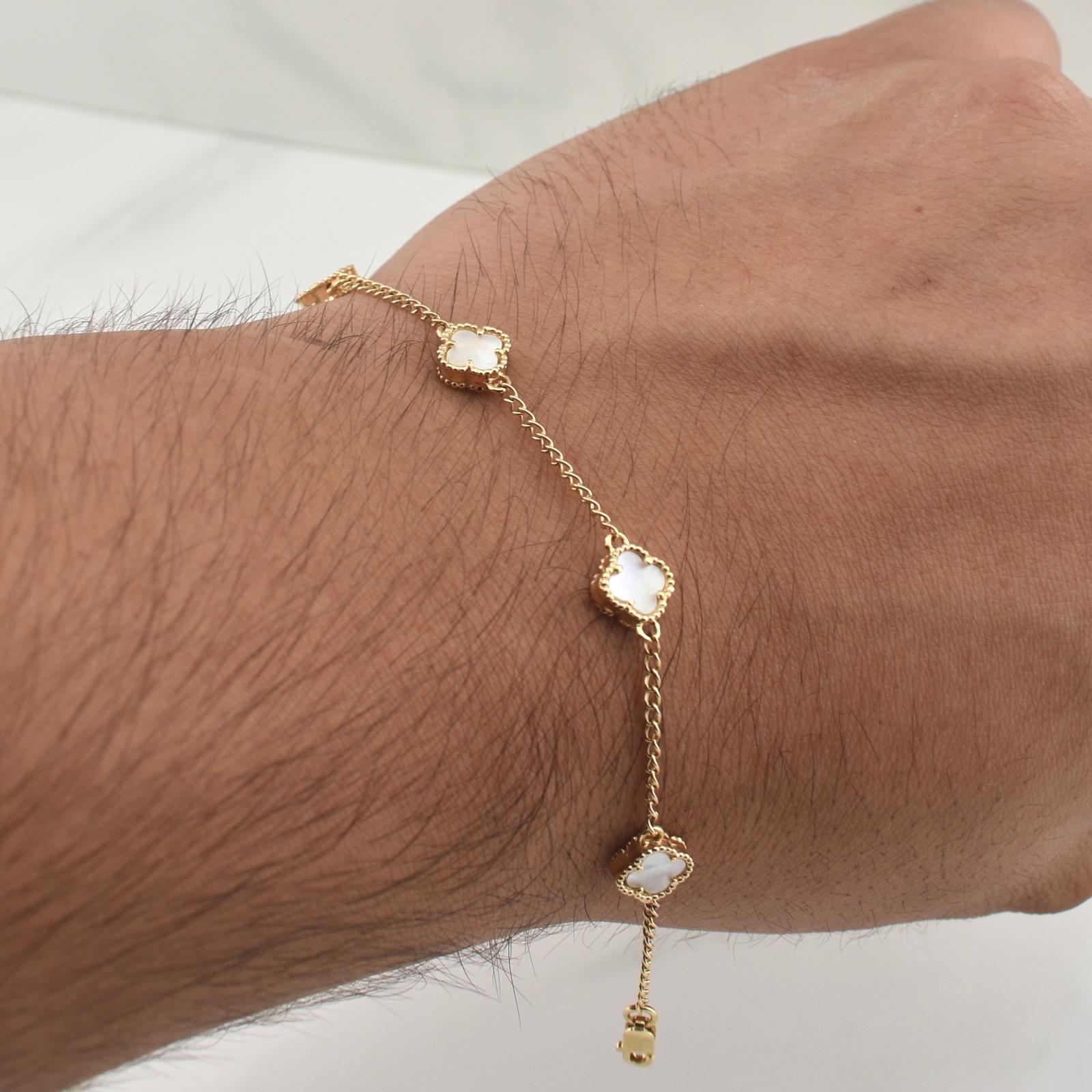 Pulso Trebol Espiga 4.2gr / 7 in / 1.6mm Oro Amarillo Nac.Esp. 18K !