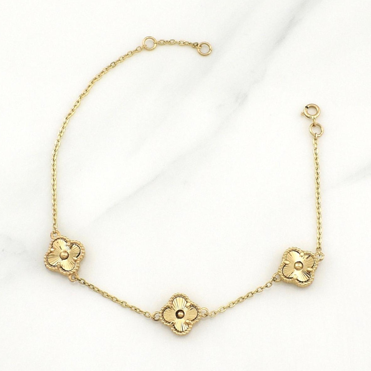 Pulso Trebol Aro Seguido Gradual 4.15gr / 7 1/2 in / 1.35mm Oro Amarillo Nac.Esp. 18K !