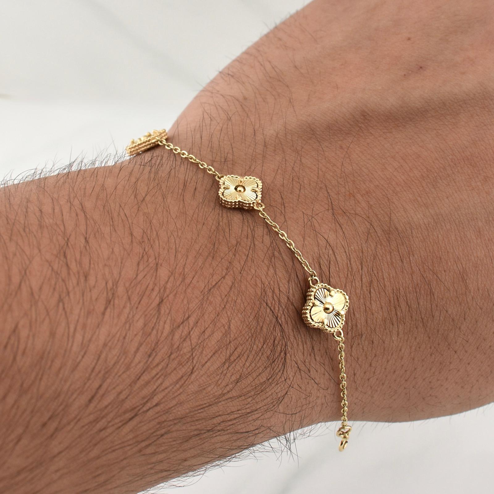 Pulso Trebol Aro Seguido Gradual 4.15gr / 7 1/2 in / 1.35mm Oro Amarillo Nac.Esp. 18K !