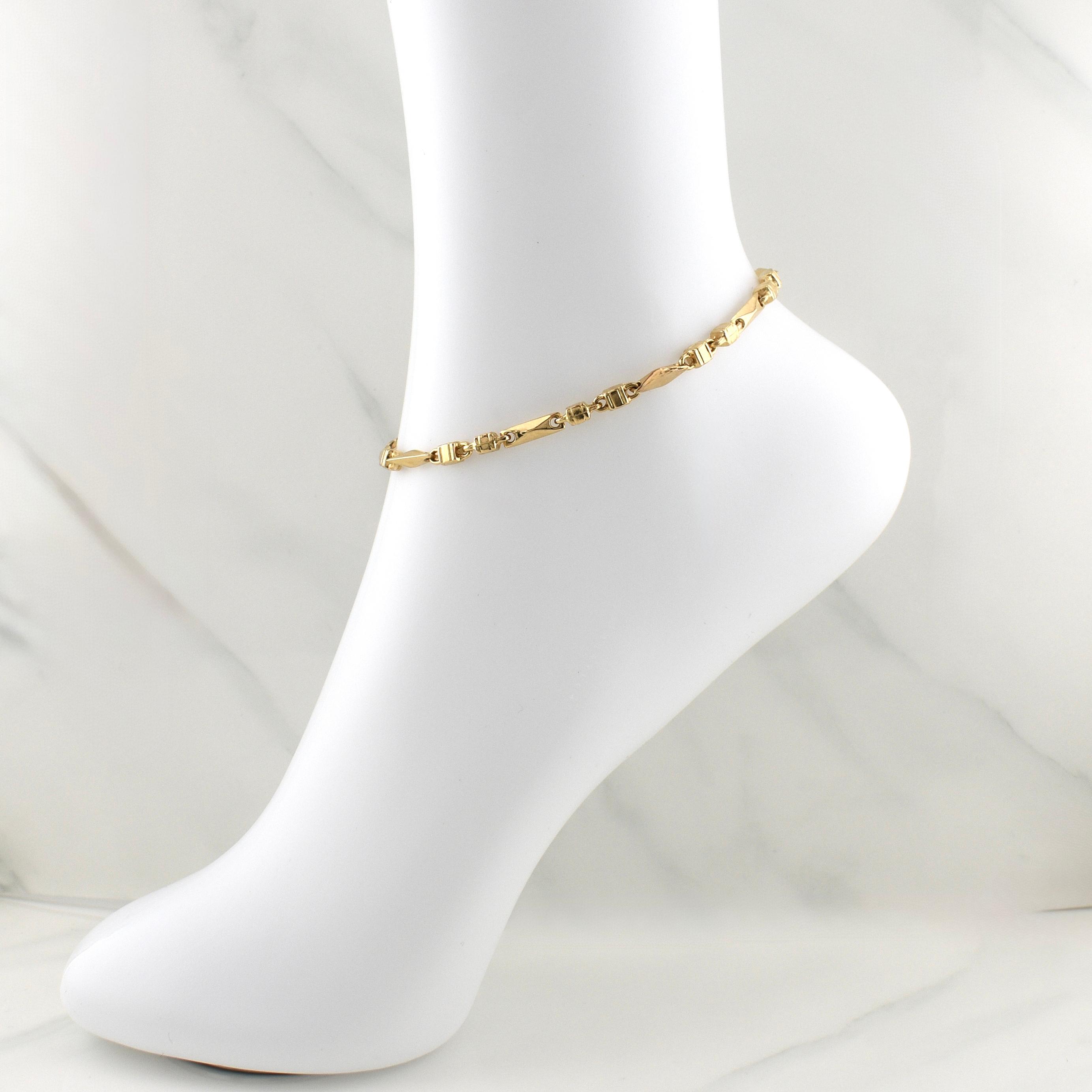 Tobillera Rustica Eslabon 7.15gr / 9 in / 4.3mm Oro Amarillo 18K !