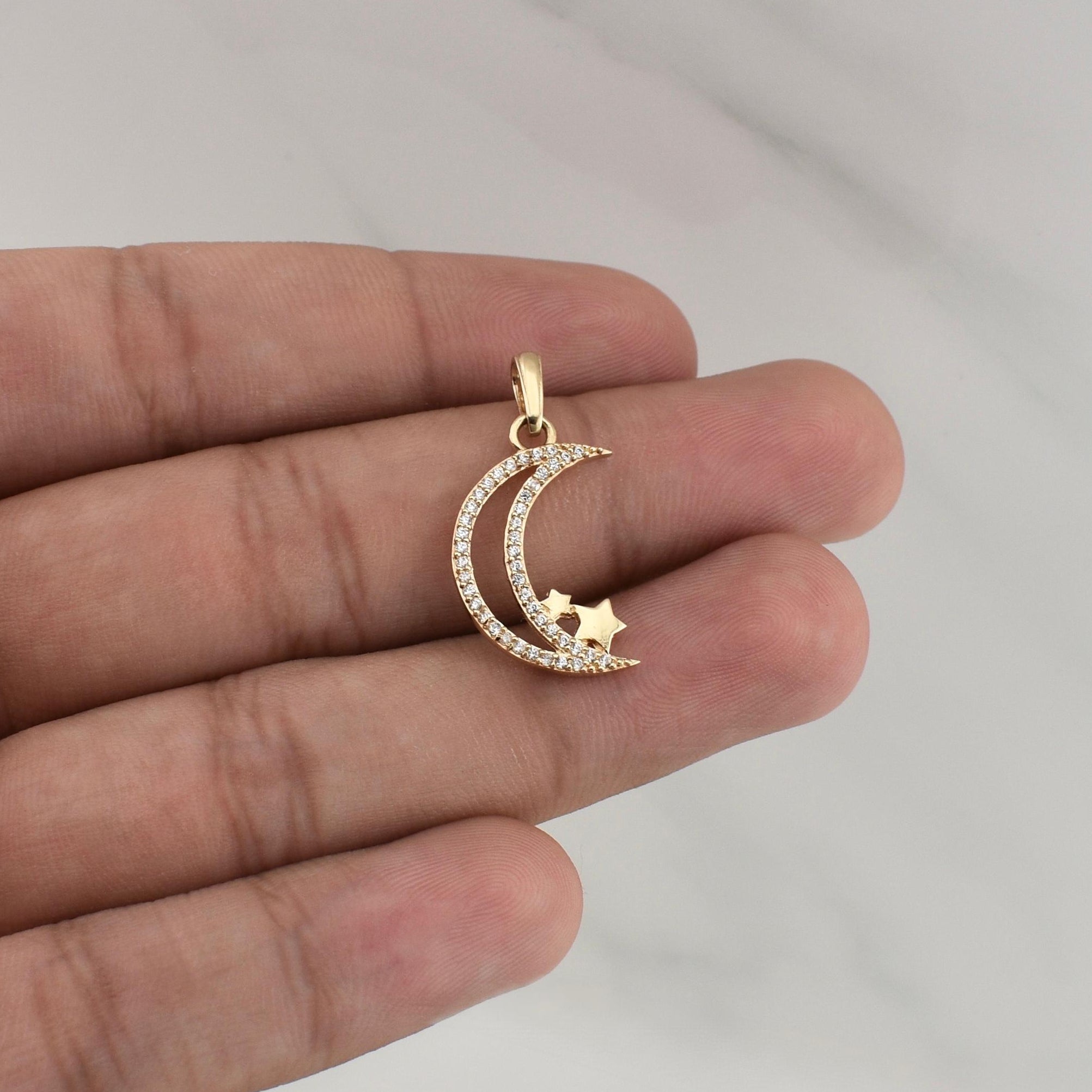 Dije Luna Estrellas 1.7gr / 1 in / Oro Amarillo 18K !