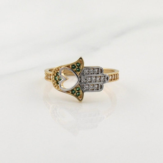 Anillo Mano Hamsa Corazon 2.3gr / T6 1/4 / Oro Amarillo 18K !