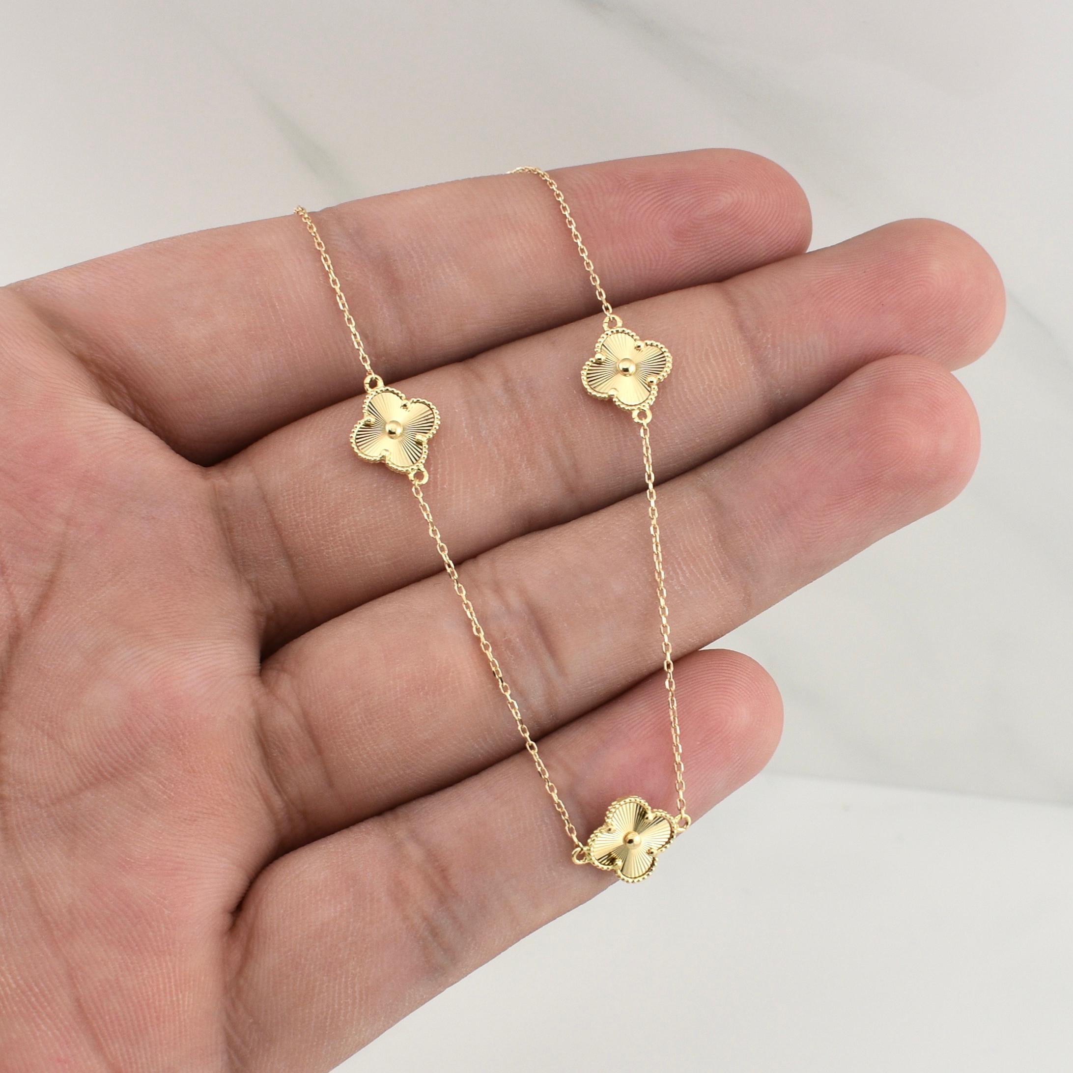 Cadena Trebol Aro Seguido 3.5gr / 17 1/4 in / 0.85mm Oro Amarillo +4 18K !
