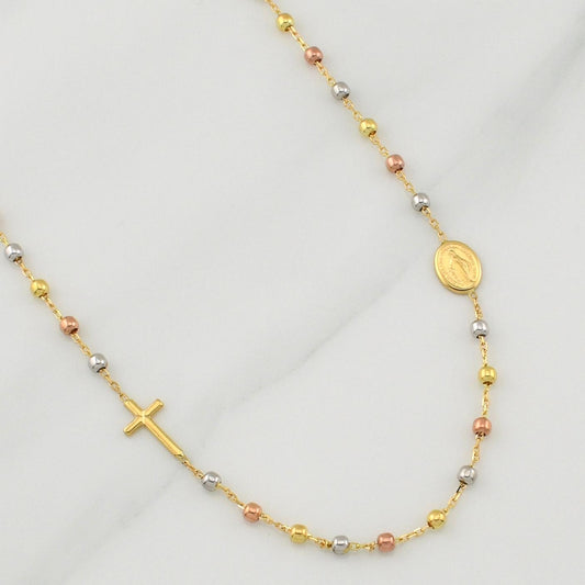 Rosario Virgen Milagrosa 3.65gr / 17 1/4 in / 2.5mm Tres Oros +4 18K !