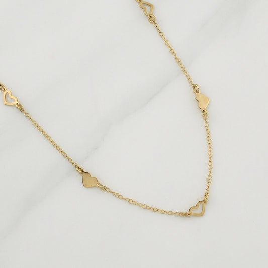 Cadena Aro Seguido Corazones 2.15gr / 17 1/4 in / 1.4mm Oro Amarillo +4 18K !