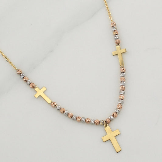 Cadena Aro Seguido Cruzes 2.9gr / 17 3/4 in / 1.08mm Tres Oros +4 18K !