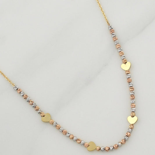 Cadena Aro Seguido Corazones 3.2gr / 17 1/4 in / 1.05mm Tres Oros +4 18K !