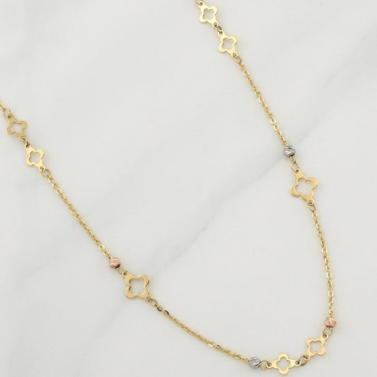 Cadena Aro Seguido Trebol 3.7gr / 18 1/4 in / 1.4mm Tres Oros +4 18K !