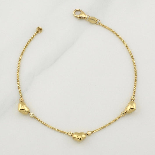 Franco Bracelet Hearts 2.55gr / 7 1/2 in / 2.4mm Yellow Gold +4 18K !