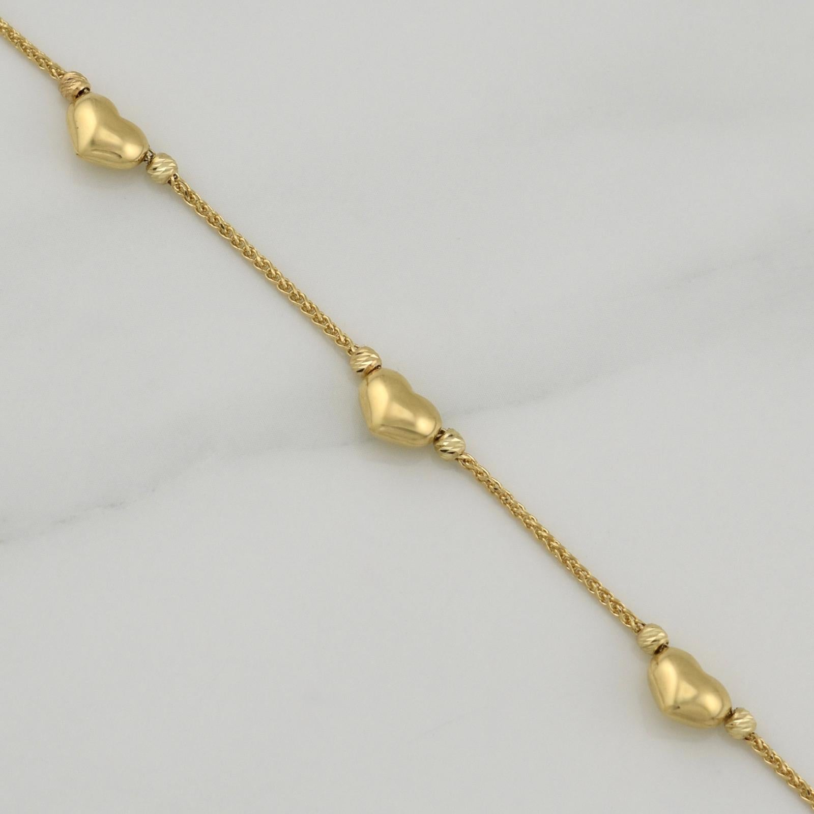 Pulso Franco Corazones 2.55gr / 7 1/2 in / 2.4mm Oro Amarillo +4 18K !