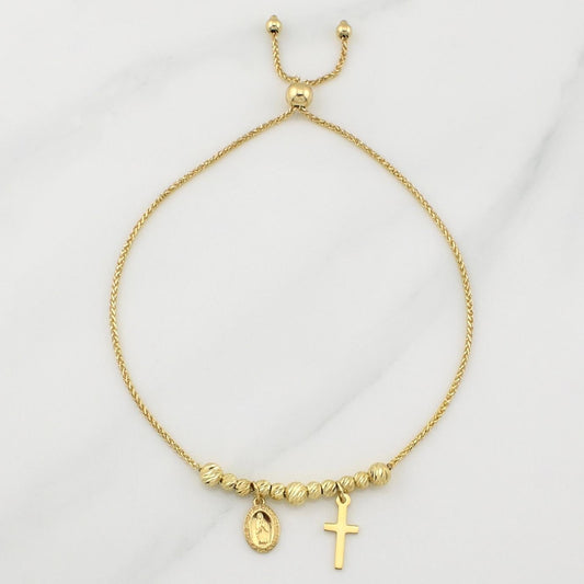 Pulso Franco Gradual Virgen Milagrosa Cruz 3.45gr / 9 3/4 in / 4mm Oro Amarillo +4 18K !