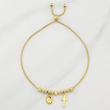 Pulso Franco Gradual Virgen Milagrosa Cruz 3.45gr / 9 3/4 in / 4mm Oro Amarillo +4 18K !