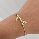Pulso Franco Gradual Virgen Milagrosa Cruz 3.45gr / 9 3/4 in / 4mm Oro Amarillo +4 18K !