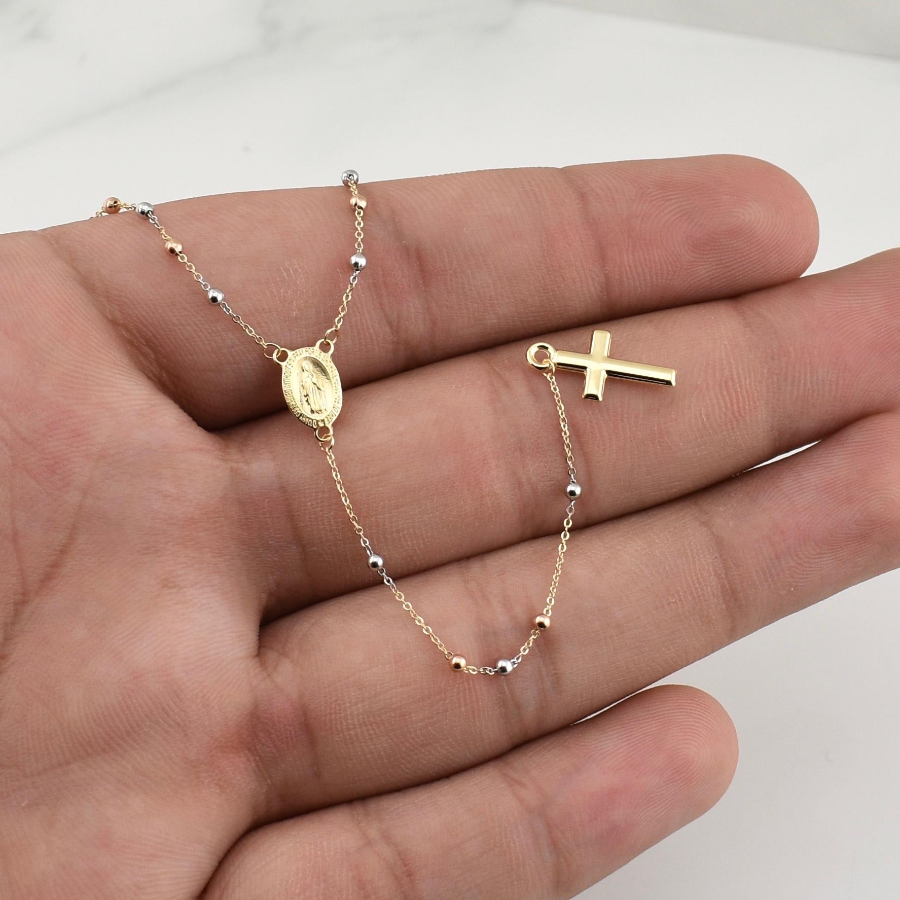 Rosary Miraculous Virgin 3gr / 18 in / 1.85mm Three Golds +4 18K !