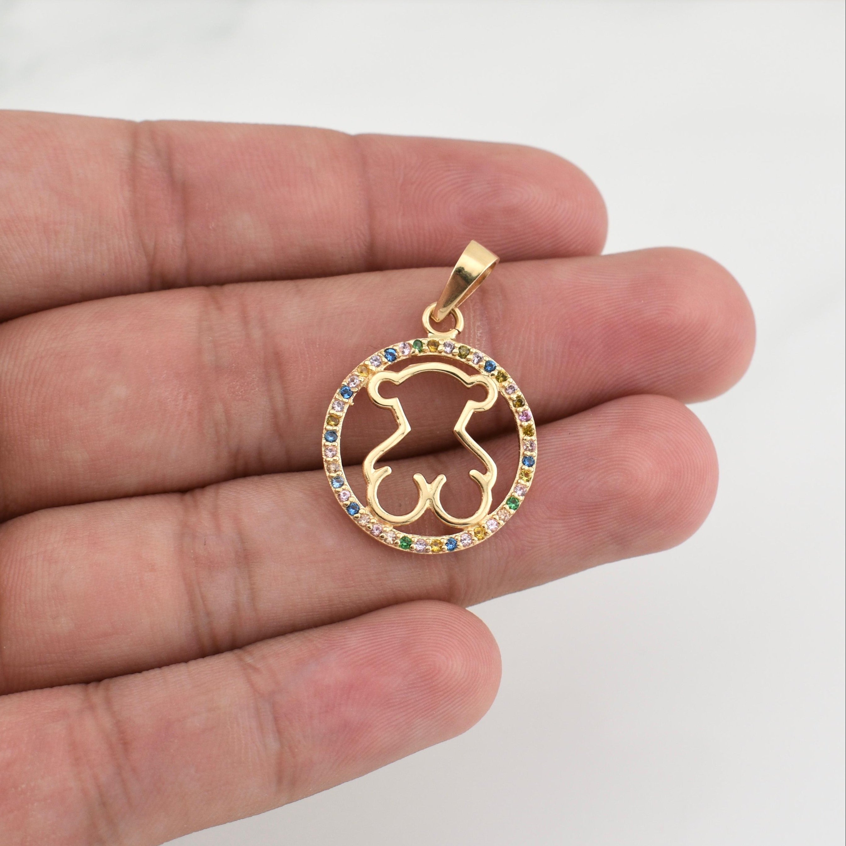 Bear Ts Silhouette in Hoop Pendant 3.55gr / 1 1/2 in / Yellow Gold 18K !