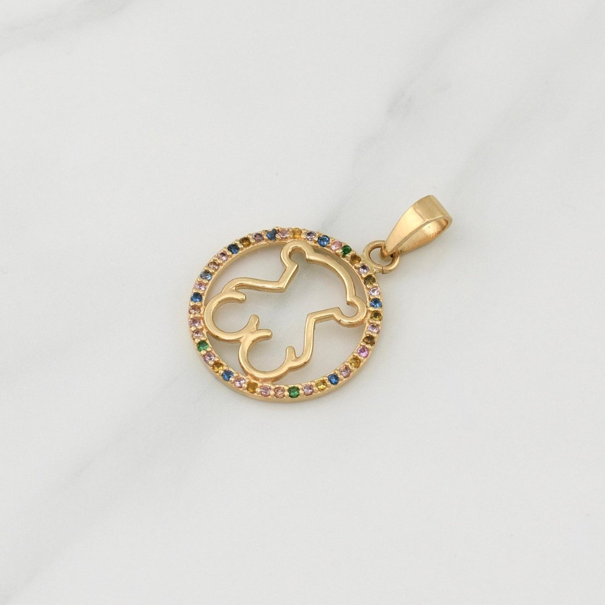 Bear Ts Silhouette in Hoop Pendant 3.55gr / 1 1/2 in / Yellow Gold 18K !