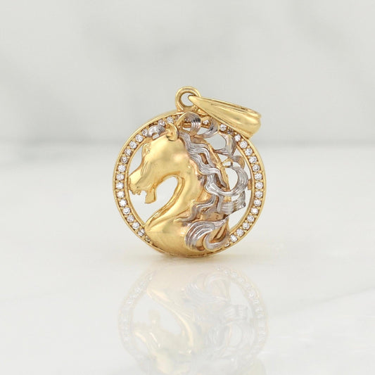 Dije Placa Caballo 4.55gr / 1 1/4 in / Dos Oros Amarillo Blanco 18K !