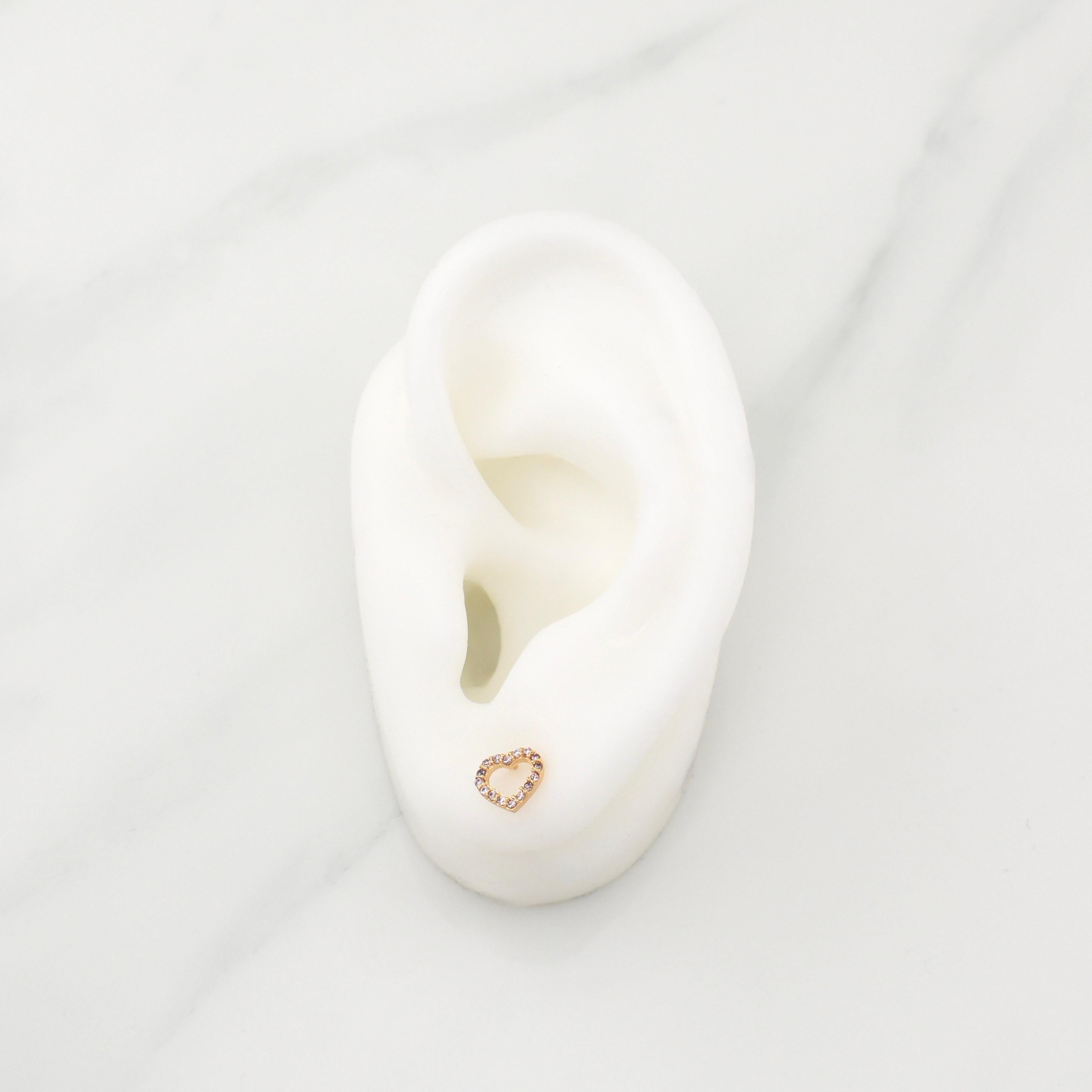 Heart Silhouette Stud Earrings 0.85gr / 7.6mm Yellow Gold 18K !