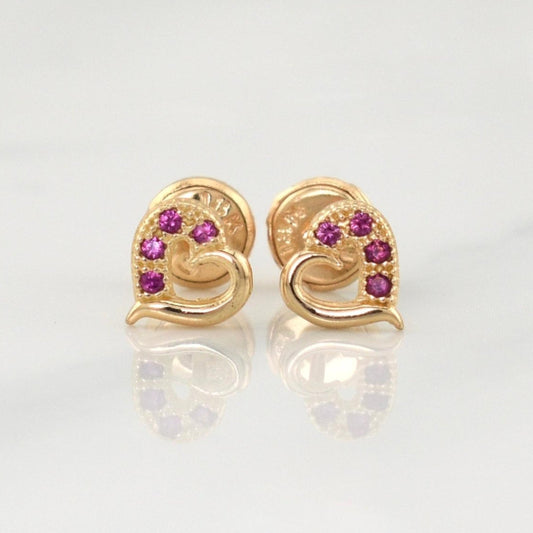 Heart Stud Earrings 0.8gr / 6.4mm Yellow Gold 18K !