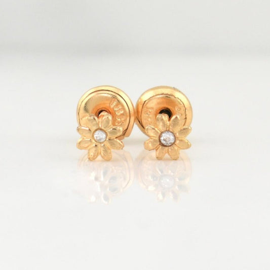 Flower Stud Earrings 0.55gr / 4.4mm Yellow Gold 18K !
