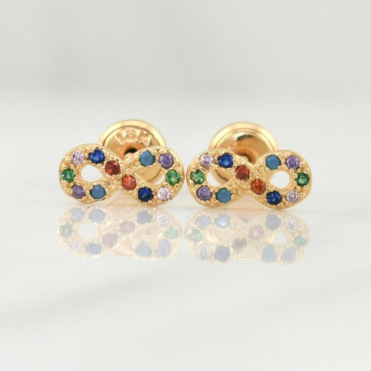 Infinity Stud Earrings 0.8gr / 9.1mm Yellow Gold 18K !