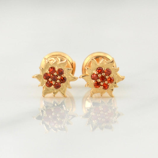 Sun Stud Earrings 0.8gr / 6.7mm Yellow Gold 18K !