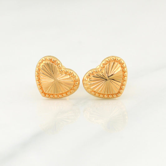 Diamond Cut Heart Stud Earrings 1.1gr / 10.1mm Yellow Gold 18K !