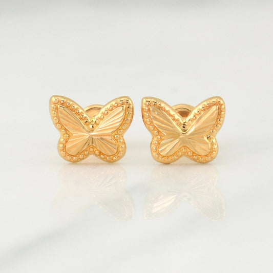 Diamond Cut Butterfly Stud Earrings 1.05gr / 10.15mm Yellow Gold 18K !