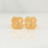Diamond Cut Clover Stud Earrings 1.15gr / 8.6mm Yellow Gold 18K !