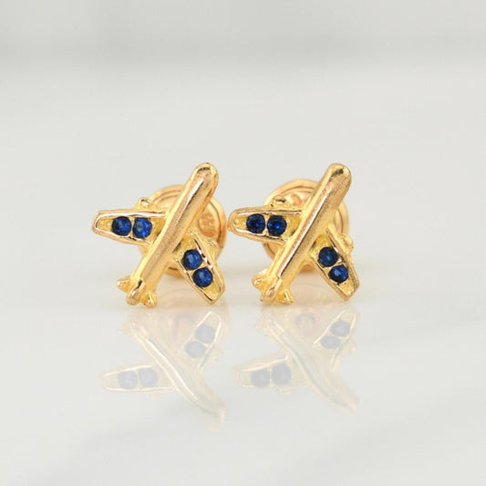 Airplane Stud Earrings 0.9gr / 9mm Yellow Gold 18K !