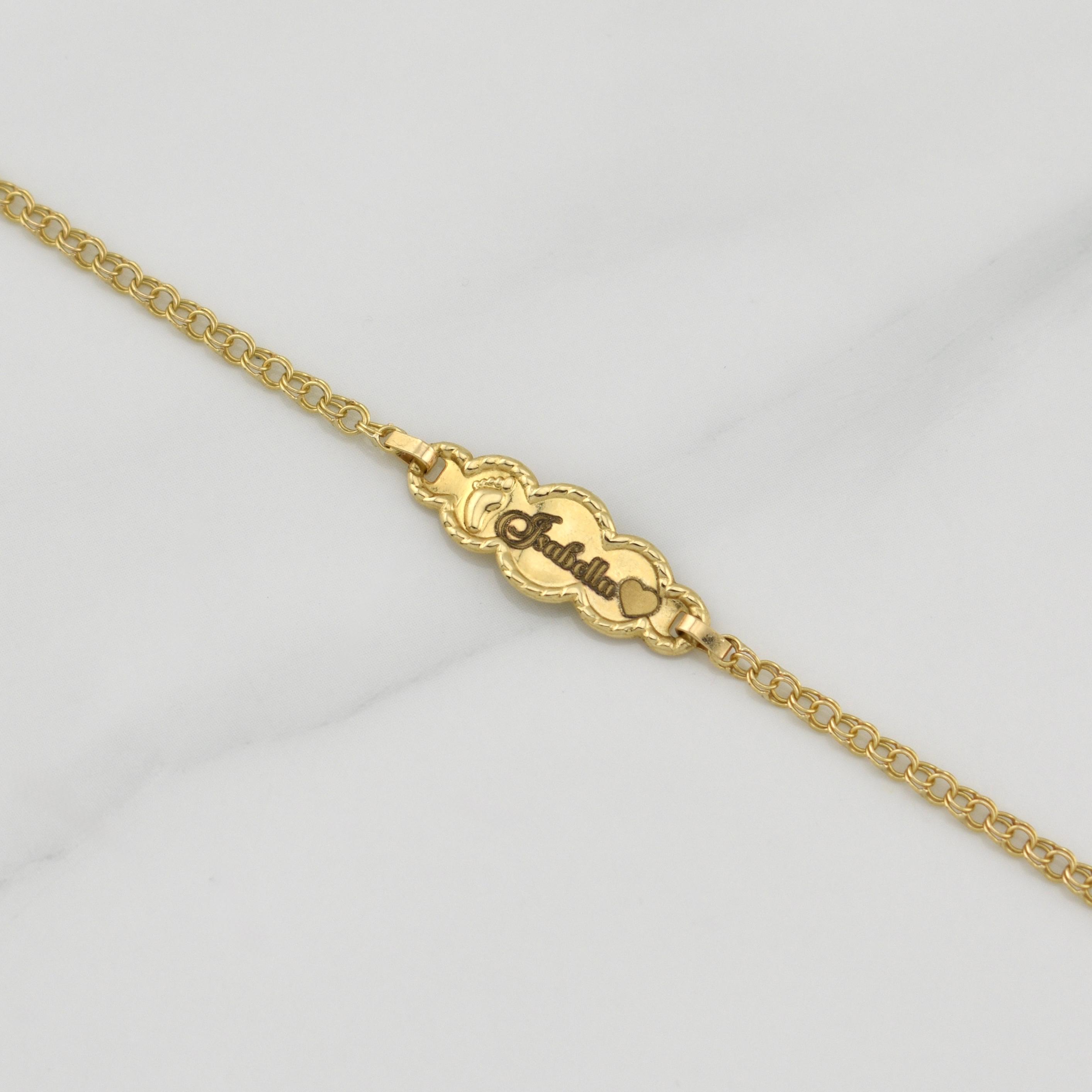Pulso Bebé Roll On Placa Nube Pie 1.35gr / 5 3/4 in / 2.2mm Oro Amarillo 18K !