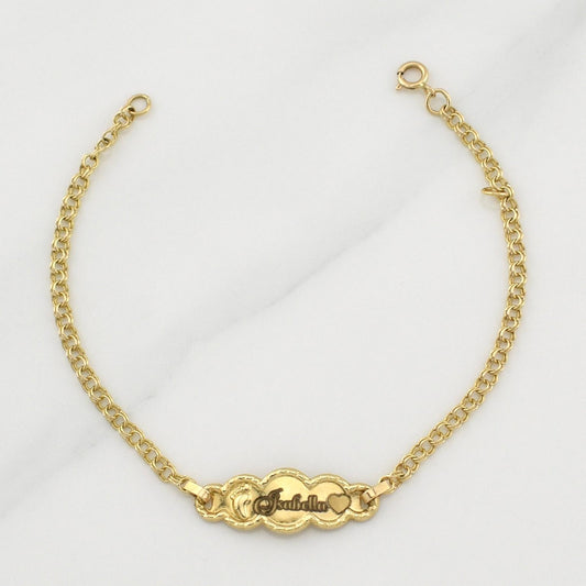 Pulso Bebé Roll On Placa Nube Pie 1.35gr / 5 3/4 in / 2.2mm Oro Amarillo 18K !