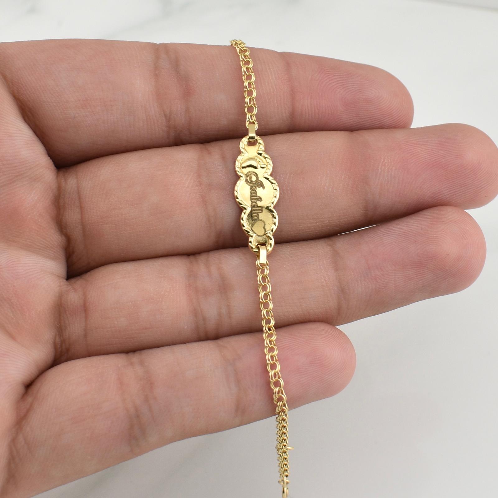 Pulso Bebé Roll On Placa Nube Pie 1.35gr / 5 3/4 in / 2.2mm Oro Amarillo 18K !