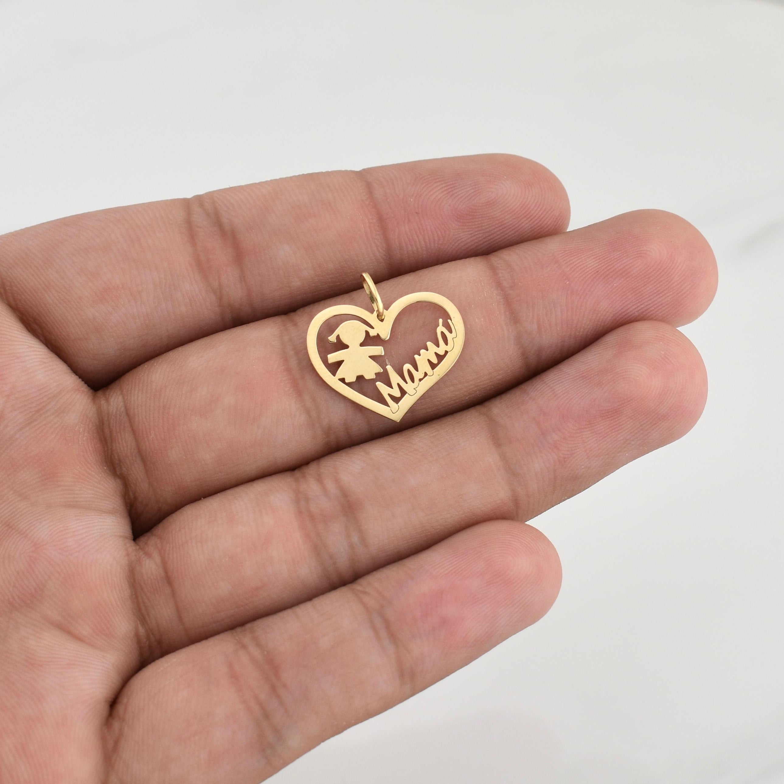 Pendant Heart Mom 1 g / 3/4 in Yellow Gold 18K