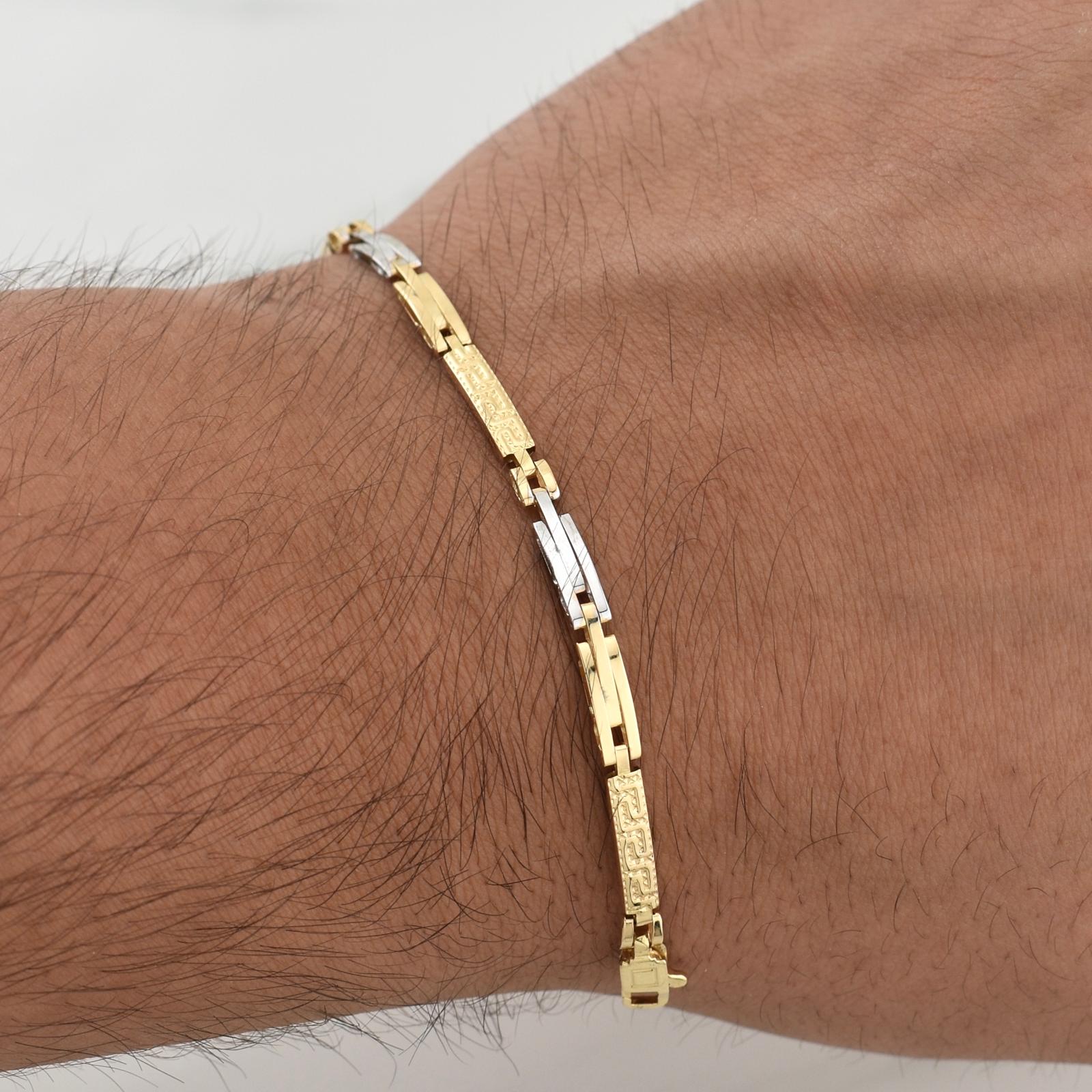Rustic Tribal Link Bracelet 5.45 g / 8 1/4 in / 3.3 mm Two Yellow White Gold 18K