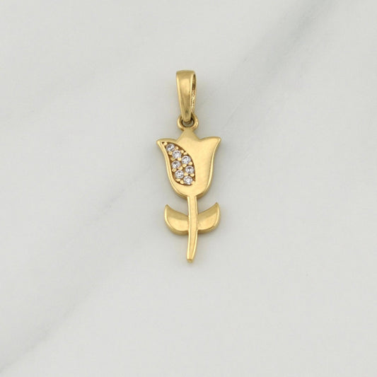 Dije Flor Rosa 0.65 g / 3/4 in Oro Amarillo 18K