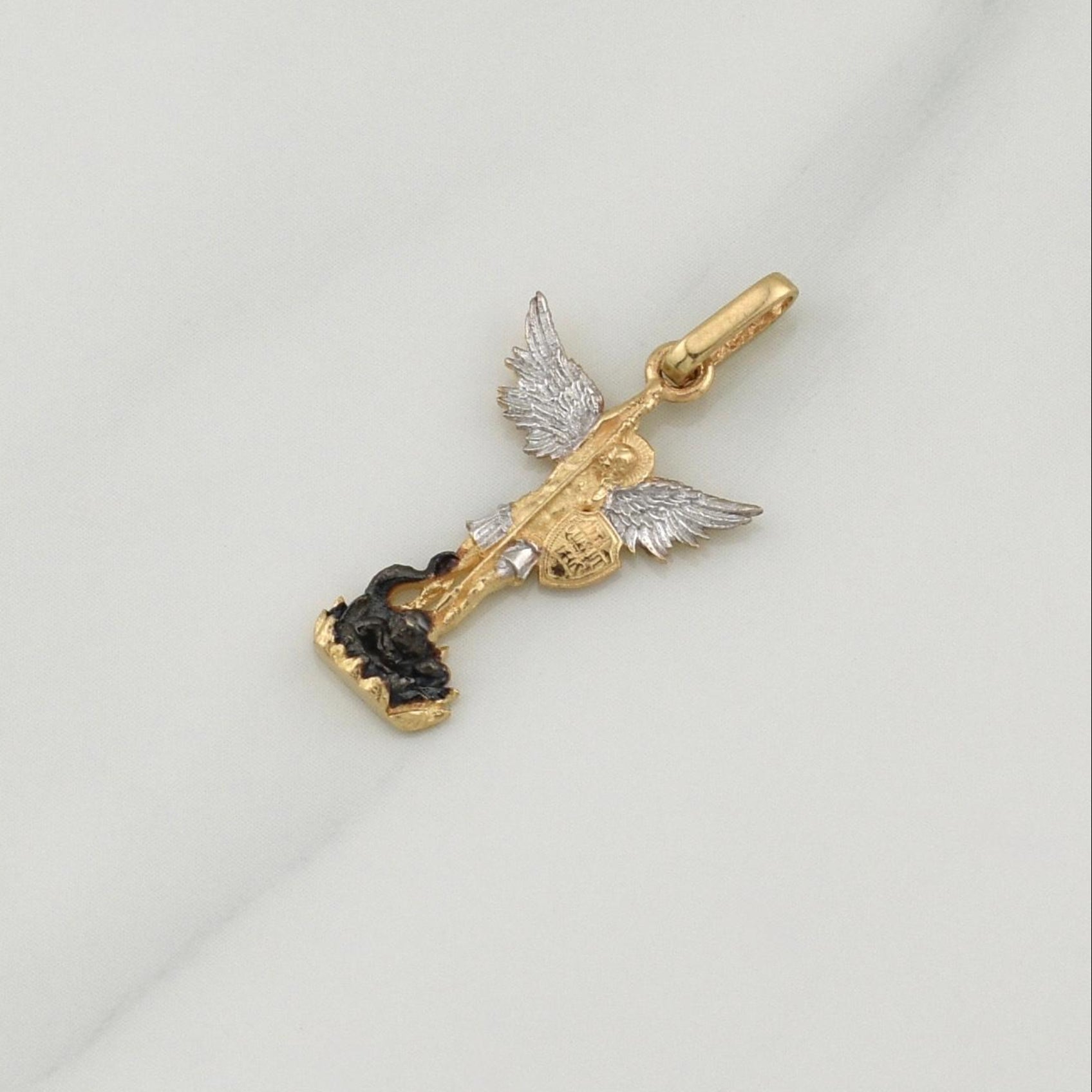 Pendant Archangel Saint Michael 1.8 g / 1 in Two Golds Yellow White 18K