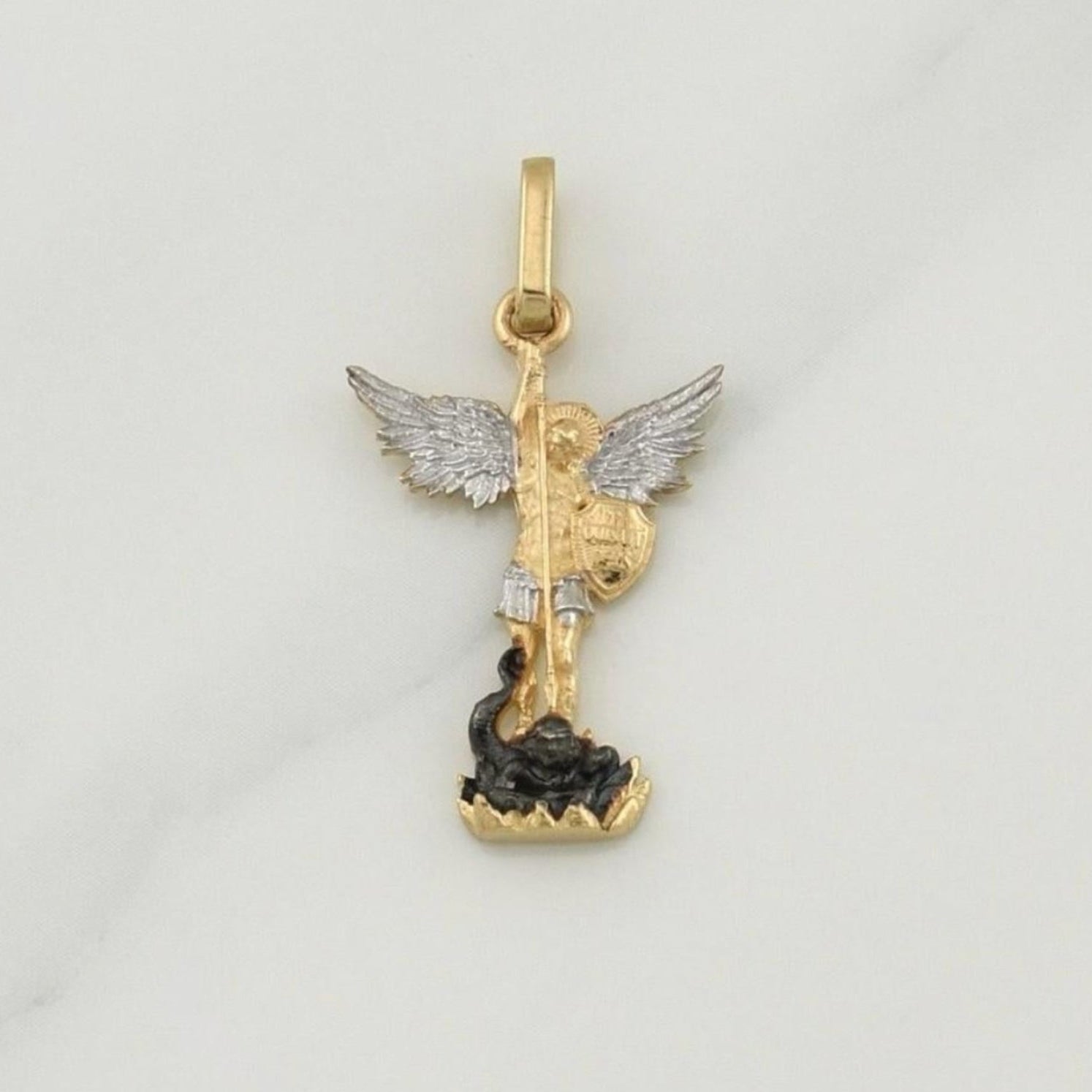 Pendant Archangel Saint Michael 1.8 g / 1 in Two Golds Yellow White 18K