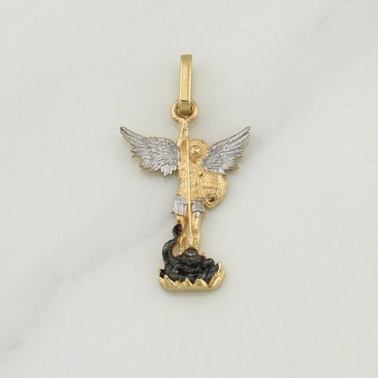 Dije Arcangel San Miguel 1.8 g / 1 in Dos Oros Amarillo Blanco 18K