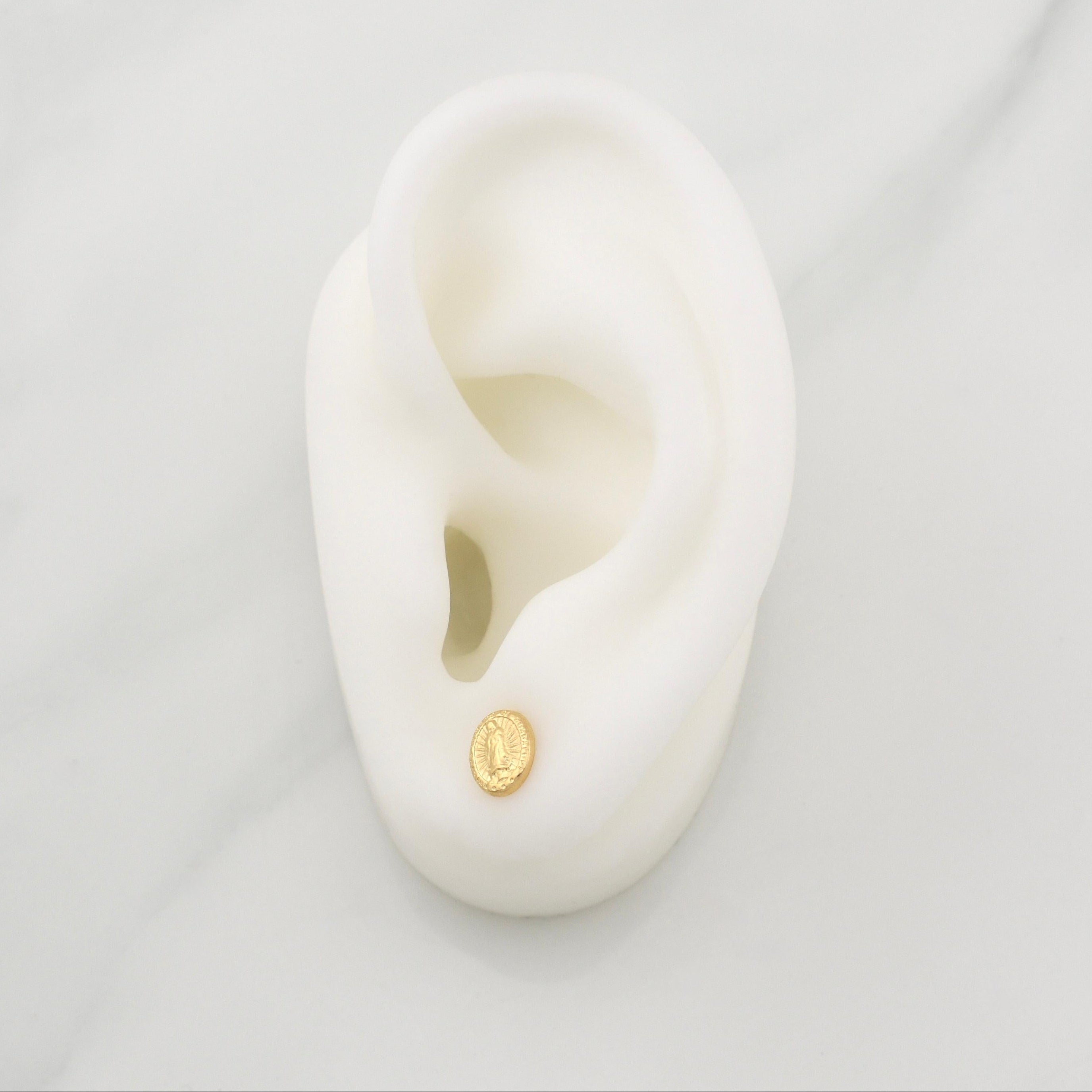 Stud Earrings Virgen De La Guadalupe 0.7 g / in / 8 mm Yellow Gold 18K