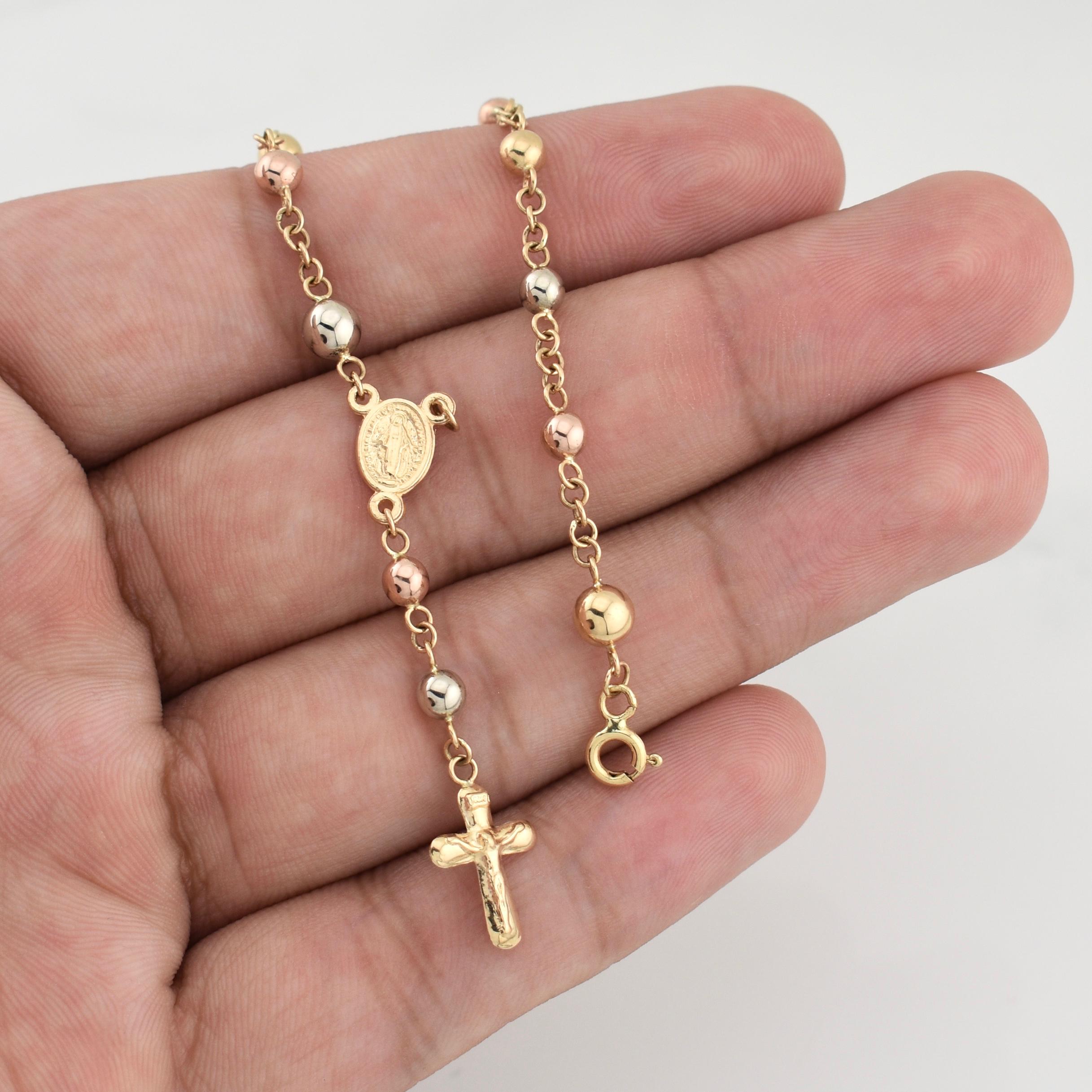 Bracelet Denario Miraculous Virgin 3.6 g / 7 in / 4 - 5 mm Three Golds 18K