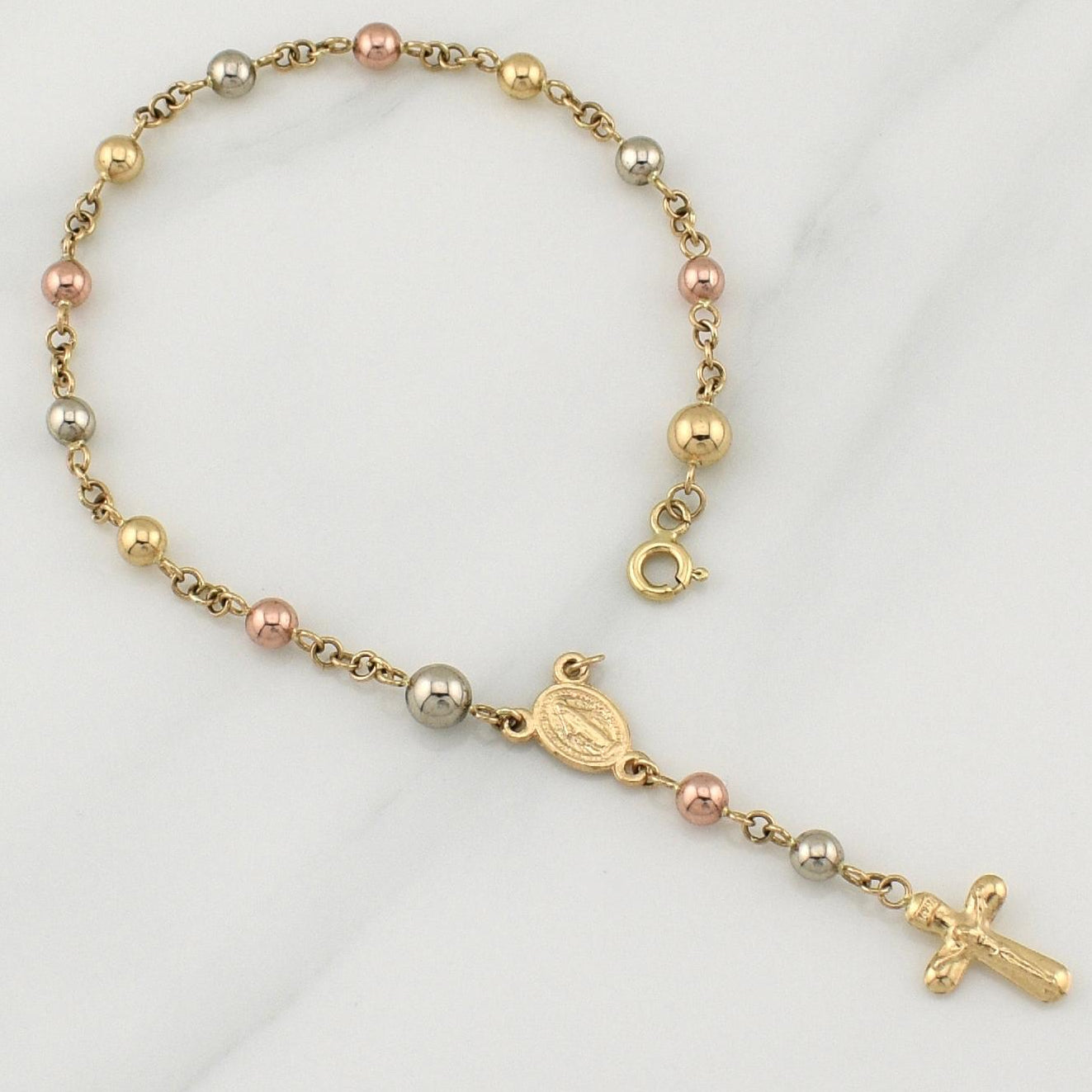 Bracelet Denario Miraculous Virgin 3.6 g / 7 in / 4 - 5 mm Three Golds 18K