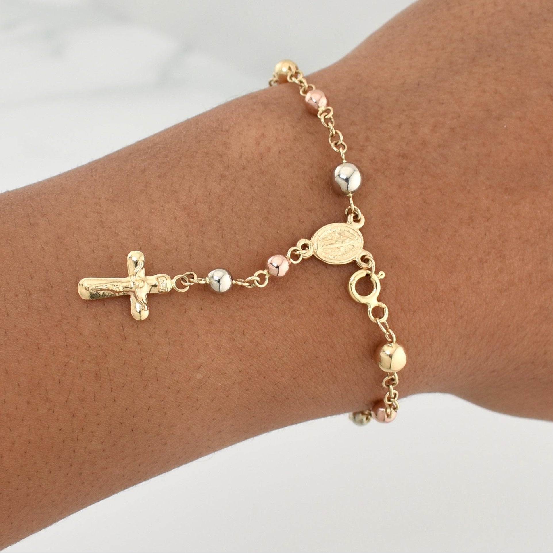 Bracelet Denario Miraculous Virgin 3.6 g / 7 in / 4 - 5 mm Three Golds 18K